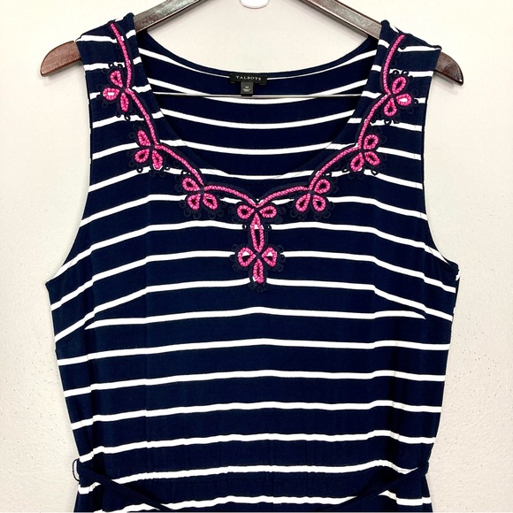 Talbots Nautical Stripe Maxi Dress Women’s Size M Sleeveless Tassels Jersey Knit - Picture 3 of 9